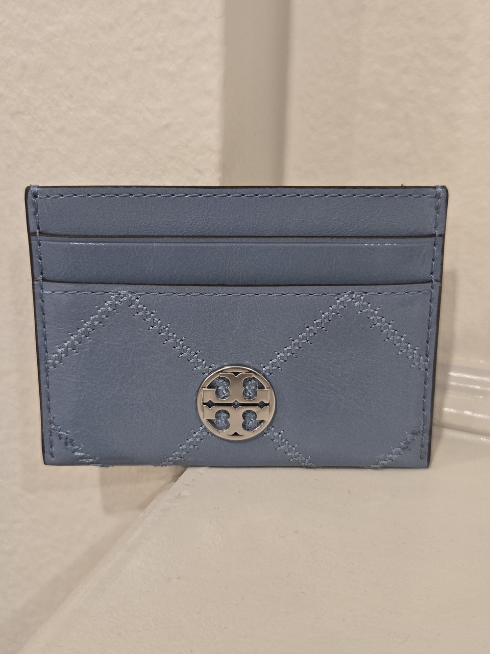 Brand New Tory Burch Light Blue Patent Leather Silver Logo Wallet